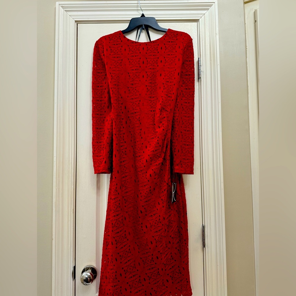 Woman lace dress long sleeve sheer sleeve
